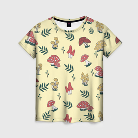 Женская футболка 3D с принтом Mushroom, грибы  грибочки в Кировске, 100% полиэфир ( синтетическое хлопкоподобное полотно) | прямой крой, круглый вырез горловины, длина до линии бедер | грибники | грибы | индейцы | лес | поганки | природа | сновидения
