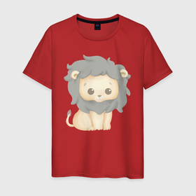 Мужская футболка хлопок с принтом Милый Львёнок Сидит в Новосибирске, 100% хлопок | прямой крой, круглый вырез горловины, длина до линии бедер, слегка спущенное плечо. | Тематика изображения на принте: animals | beast | cute | lion | животные | звери | лев | львёнок