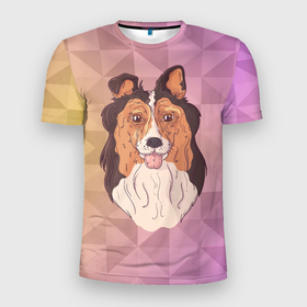 Мужская футболка 3D Slim с принтом Собачка  колли в Кировске, 100% полиэстер с улучшенными характеристиками | приталенный силуэт, круглая горловина, широкие плечи, сужается к линии бедра | dog | коли | колли | пес | песик | собака | собачка