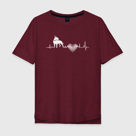Мужская футболка хлопок Oversize с принтом Бультерьер в ритме сердца в Новосибирске, 100% хлопок | свободный крой, круглый ворот, “спинка” длиннее передней части | Тематика изображения на принте: bull terrier | буль терьер | бультерьер | бультерьеры | животное | пес | песель | песик | собака | собачка | терьер | щенок