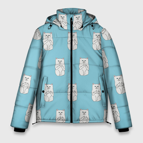 Мужская зимняя куртка 3D с принтом белый котик орнамент в Екатеринбурге, верх — 100% полиэстер; подкладка — 100% полиэстер; утеплитель — 100% полиэстер | длина ниже бедра, свободный силуэт Оверсайз. Есть воротник-стойка, отстегивающийся капюшон и ветрозащитная планка. 

Боковые карманы с листочкой на кнопках и внутренний карман на молнии. | Тематика изображения на принте: cat | белый кот | китюлька | кот прикол | котик | котэ | кошки