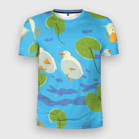 Мужская футболка 3D Slim с принтом Утки под водой в Курске, 100% полиэстер с улучшенными характеристиками | приталенный силуэт, круглая горловина, широкие плечи, сужается к линии бедра | жемчуг | море | морское | океан | ракушка | фауна | флора