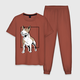 Мужская пижама хлопок с принтом Бультерьер эпичный в Санкт-Петербурге, 100% хлопок | брюки и футболка прямого кроя, без карманов, на брюках мягкая резинка на поясе и по низу штанин
 | bull terrier | буль терьер | бультерьер | бультерьеры | животное | пес | песель | песик | собака | собачка | терьер | щенок