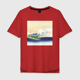 Мужская футболка хлопок Oversize с принтом Fuji (Гора Фудзи) в Тюмени, 100% хлопок | свободный крой, круглый ворот, “спинка” длиннее передней части | japan | винтаж | горы | пейзаж | природа | фудзи | япония | японская | японская анимация | японская эстетика | японский стиль