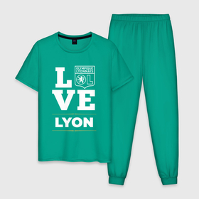 Мужская пижама хлопок с принтом Lyon Love Classic в Курске, 100% хлопок | брюки и футболка прямого кроя, без карманов, на брюках мягкая резинка на поясе и по низу штанин
 | club | football | logo | love | lyon | lyonnais | olympique | клуб | лион | лого | мяч | символ | спорт | футбол | футболист | футболисты | футбольный