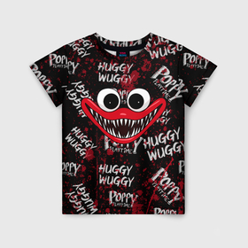 Детская футболка 3D с принтом Кровавый Хагги Вагги в Тюмени, 100% гипоаллергенный полиэфир | прямой крой, круглый вырез горловины, длина до линии бедер, чуть спущенное плечо, ткань немного тянется | blood | game | horror | huggy | monster | palytime | play | poppy | smile | time | wuggy | вагги | игра | красный | кровь | монстр | синий | страшилка | ужастик | ужастики | ужасы | улыбка | хагги | хоррор