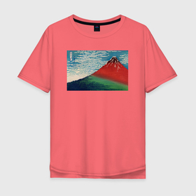 Мужская футболка хлопок Oversize с принтом Fine Wind, Clear Morning (Гора Фудзи) в Белгороде, 100% хлопок | свободный крой, круглый ворот, “спинка” длиннее передней части | japan | винтаж | горы | пейзаж | природа | фудзи | япония | японская | японская анимация | японская эстетика | японский стиль