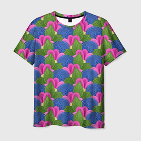 Мужская футболка 3D с принтом Абстрактные цветы (паттерн) в Белгороде, 100% полиэфир | прямой крой, круглый вырез горловины, длина до линии бедер | abstract | абстракция | геометрия | калейдоскоп | классика | линии | паттерн | текстура | узор | узоры