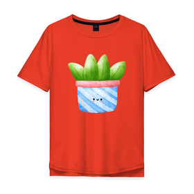 Мужская футболка хлопок Oversize с принтом алоэ в горшочке , 100% хлопок | свободный крой, круглый ворот, “спинка” длиннее передней части | Тематика изображения на принте: алоэ | горшок | листья | цветок | цветы