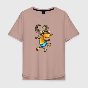 Мужская футболка хлопок Oversize с принтом Веселый козерог в Тюмени, 100% хлопок | свободный крой, круглый ворот, “спинка” длиннее передней части | баран | козерог | овен | овца | рога