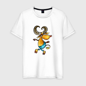 Мужская футболка хлопок с принтом Веселый козерог в Петрозаводске, 100% хлопок | прямой крой, круглый вырез горловины, длина до линии бедер, слегка спущенное плечо. | баран | козерог | овен | овца | рога