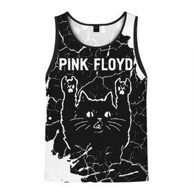 Мужская майка 3D с принтом Pink Floyd   Rock Cat в Белгороде, 100% полиэстер | круглая горловина, приталенный силуэт, длина до линии бедра. Пройма и горловина окантованы тонкой бейкой | band | floyd | metal | paint | pink | pink floyd | rock | брызги | группа | кот | краска | пинк | рок | рок кот | флойд