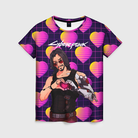 Женская футболка 3D с принтом сердечко Johnny cyberpunk2077 в Тюмени, 100% полиэфир ( синтетическое хлопкоподобное полотно) | прямой крой, круглый вырез горловины, длина до линии бедер | 