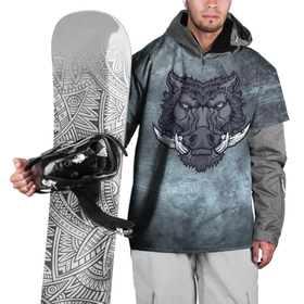 Накидка на куртку 3D с принтом Стальной кабан в Екатеринбурге, 100% полиэстер |  | вепрь | грубый | дикий | кабан | металлик | свинья | секач | серый | стальной | хряк | яростный