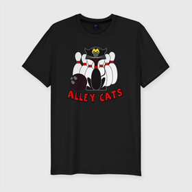 Мужская футболка хлопок Slim с принтом Аллея кошек (боулинг) в Белгороде, 92% хлопок, 8% лайкра | приталенный силуэт, круглый вырез ворота, длина до линии бедра, короткий рукав | cat | cats | feline | kitten | kitty | kote | pussy | боулинг | кегли | киса | киска | кисуля | кисуня | кот | котенок | котик | коты | котэ | кошачий | кошечка | кошка | шар