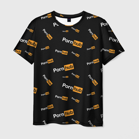 Мужская футболка 3D с принтом PORN HUB НАДПИСИ ПАТТЕРН в Курске, 100% полиэфир | прямой крой, круглый вырез горловины, длина до линии бедер | Тематика изображения на принте: логотип | пошлое
