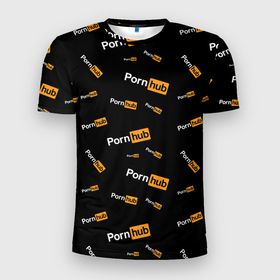 Мужская футболка 3D Slim с принтом PORN HUB НАДПИСИ ПАТТЕРН в Белгороде, 100% полиэстер с улучшенными характеристиками | приталенный силуэт, круглая горловина, широкие плечи, сужается к линии бедра | Тематика изображения на принте: логотип | пошлое