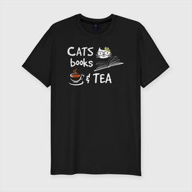 Мужская футболка хлопок Slim с принтом Кошки, Книги и чай в Новосибирске, 92% хлопок, 8% лайкра | приталенный силуэт, круглый вырез ворота, длина до линии бедра, короткий рукав | cat | cats | feline | kitten | kitty | kote | pussy | киса | киска | кисуля | кисуня | кот | котенок | котик | коты | котэ | кошачий | кошечка | кошка