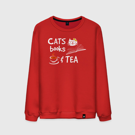 Мужской свитшот хлопок с принтом Кошки, Книги и чай в Новосибирске, 100% хлопок |  | cat | cats | feline | kitten | kitty | kote | pussy | киса | киска | кисуля | кисуня | кот | котенок | котик | коты | котэ | кошачий | кошечка | кошка