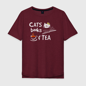 Мужская футболка хлопок Oversize с принтом Кошки, Книги и чай в Новосибирске, 100% хлопок | свободный крой, круглый ворот, “спинка” длиннее передней части | cat | cats | feline | kitten | kitty | kote | pussy | киса | киска | кисуля | кисуня | кот | котенок | котик | коты | котэ | кошачий | кошечка | кошка