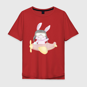 Мужская футболка хлопок Oversize с принтом Милый Крольчонок На Самолётике в Новосибирске, 100% хлопок | свободный крой, круглый ворот, “спинка” длиннее передней части | animals | beast | cute | hare | rabbit | животные | заяц | звери | кролик | крольчонок | милый