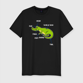 Мужская футболка хлопок Slim с принтом Анатомия алигатора в Санкт-Петербурге, 92% хлопок, 8% лайкра | приталенный силуэт, круглый вырез ворота, длина до линии бедра, короткий рукав | alligator | crocodile | аллигатор | гавиал | кайман | крокодил | крокодилы | телезавр | хищник