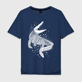 Мужская футболка хлопок Oversize с принтом Белый аллигатор в Белгороде, 100% хлопок | свободный крой, круглый ворот, “спинка” длиннее передней части | alligator | crocodile | аллигатор | гавиал | кайман | крокодил | крокодилы | телезавр | хищник
