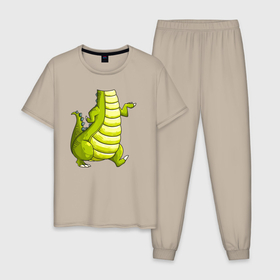 Мужская пижама хлопок с принтом Я аллигатор , 100% хлопок | брюки и футболка прямого кроя, без карманов, на брюках мягкая резинка на поясе и по низу штанин
 | alligator | crocodile | аллигатор | без головы | гавиал | кайман | крокодил | крокодилы | телезавр | тело | туловище | хищник