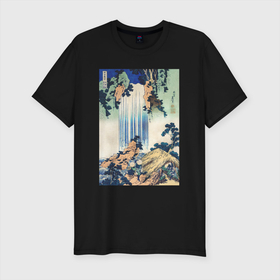 Мужская футболка хлопок Slim с принтом Yoro Waterfall in Mino Province (Водопад Йоро) , 92% хлопок, 8% лайкра | приталенный силуэт, круглый вырез ворота, длина до линии бедра, короткий рукав | japan | винтаж | водопад | картины | природа | япония | японская анимация | японская эстетика | японский стиль