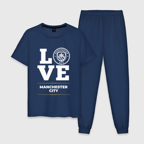 Мужская пижама хлопок с принтом Manchester City Love Classic в Новосибирске, 100% хлопок | брюки и футболка прямого кроя, без карманов, на брюках мягкая резинка на поясе и по низу штанин
 | Тематика изображения на принте: city | club | football | logo | love | manchester | manchester city | клуб | лого | манчестер | мяч | символ | сити | спорт | футбол | футболист | футболисты | футбольный
