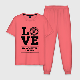 Мужская пижама хлопок с принтом Manchester United Love Классика в Петрозаводске, 100% хлопок | брюки и футболка прямого кроя, без карманов, на брюках мягкая резинка на поясе и по низу штанин
 | club | football | logo | love | manchester | manchester united | united | клуб | лого | манчестер | мяч | символ | спорт | футбол | футболист | футболисты | футбольный | юнайтед