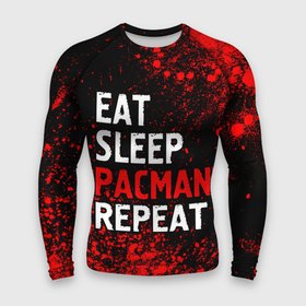 Мужской рашгард 3D с принтом Eat Sleep Pacman Repeat + Арт в Тюмени,  |  | Тематика изображения на принте: eat sleep pacman repeat | logo | man | pac | игра | игры | краска | краски | лого | логотип | пакман | символ