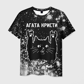 Мужская футболка 3D с принтом Агата Кристи   Rock Cat   FS в Екатеринбурге, 100% полиэфир | прямой крой, круглый вырез горловины, длина до линии бедер | band | metal | rock | агата | агата кристи | группа | кот | краска | краски | кристи | рок | рок кот