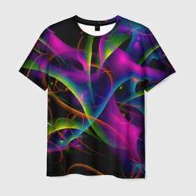 Мужская футболка 3D с принтом Vanguard neon pattern   Авангардный неоновый паттерн в Санкт-Петербурге, 100% полиэфир | прямой крой, круглый вырез горловины, длина до линии бедер | abstraction | color | neon | pattern | vanguard | абстракция | авангард | неон | паттерн | цвет