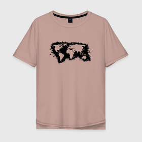 Мужская футболка хлопок Oversize с принтом Карта Мира в кляксах , 100% хлопок | свободный крой, круглый ворот, “спинка” длиннее передней части | георгафия | карта | карта мира | кляксы | мир | планета | чернила