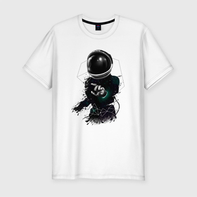 Мужская футболка хлопок Slim с принтом Космос прикасается к тебе в Курске, 92% хлопок, 8% лайкра | приталенный силуэт, круглый вырез ворота, длина до линии бедра, короткий рукав | астронавт | астрономия | галактика | космонавт | космос | наука | технологии