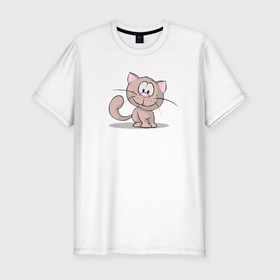 Мужская футболка хлопок Slim с принтом Кот коричневый добрый в Санкт-Петербурге, 92% хлопок, 8% лайкра | приталенный силуэт, круглый вырез ворота, длина до линии бедра, короткий рукав | детские | детям | животные | звери | кот | кошка | мульт