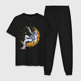 Мужская пижама хлопок с принтом Космонавт, считающий звёзды   Space в Кировске, 100% хлопок | брюки и футболка прямого кроя, без карманов, на брюках мягкая резинка на поясе и по низу штанин
 | astronaut | cosmos | moon | spacesuit | star | звезда | космонавт | космос | луна | скафандр