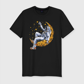 Мужская футболка хлопок Slim с принтом Космонавт, считающий звёзды   Space в Курске, 92% хлопок, 8% лайкра | приталенный силуэт, круглый вырез ворота, длина до линии бедра, короткий рукав | astronaut | cosmos | moon | spacesuit | star | звезда | космонавт | космос | луна | скафандр