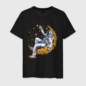Мужская футболка хлопок с принтом Космонавт, считающий звёзды   Space , 100% хлопок | прямой крой, круглый вырез горловины, длина до линии бедер, слегка спущенное плечо. | astronaut | cosmos | moon | spacesuit | star | звезда | космонавт | космос | луна | скафандр