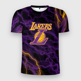 Мужская футболка 3D Slim с принтом Лейкерс   Lakers   яркие молнии в Тюмени, 100% полиэстер с улучшенными характеристиками | приталенный силуэт, круглая горловина, широкие плечи, сужается к линии бедра | 24 | kobebryant | lakers | nba | баскетбол | баскетболист | коби брайант | лейкерс | нба | спорт