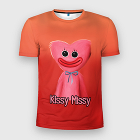 Мужская футболка 3D Slim с принтом КИССИ МИССИ (KISSY MISSY) в Санкт-Петербурге, 100% полиэстер с улучшенными характеристиками | приталенный силуэт, круглая горловина, широкие плечи, сужается к линии бедра | haggy waggy | kissy missy | poppy playtime | игра | кисси мисси | монстр | плэйтайм | попи плей тайм | попи плэй тайм | попиплейтам | попиплэйтайм | поппи плейтайм | поппиплэйтайм | розовый хагги вагги | хагги вагги