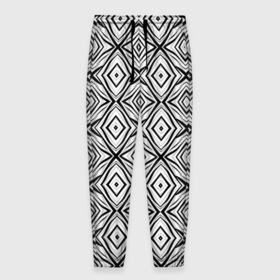 Мужские брюки 3D с принтом Черно белый абстрактный узор ромбы . в Новосибирске, 100% полиэстер | манжеты по низу, эластичный пояс регулируется шнурком, по бокам два кармана без застежек, внутренняя часть кармана из мелкой сетки | Тематика изображения на принте: black and white | минималистичный | молодежный | серый | современный