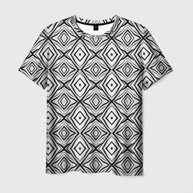 Мужская футболка 3D с принтом Черно белый абстрактный узор ромбы . , 100% полиэфир | прямой крой, круглый вырез горловины, длина до линии бедер | Тематика изображения на принте: black and white | минималистичный | молодежный | серый | современный