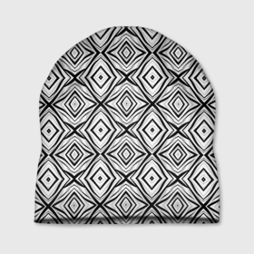 Шапка 3D с принтом Черно белый абстрактный узор ромбы . в Новосибирске, 100% полиэстер | универсальный размер, печать по всей поверхности изделия | Тематика изображения на принте: black and white | минималистичный | молодежный | серый | современный