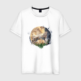 Мужская футболка хлопок с принтом волк  на фоне луны в Белгороде, 100% хлопок | прямой крой, круглый вырез горловины, длина до линии бедер, слегка спущенное плечо. | wolf | волк | волк на фоне луны | волчица | луна