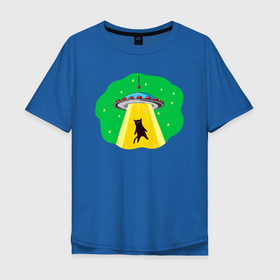 Мужская футболка хлопок Oversize с принтом Котейку похищают пришельцы в Новосибирске, 100% хлопок | свободный крой, круглый ворот, “спинка” длиннее передней части | Тематика изображения на принте: ufo | аномальное явление | астронавт | братья по ра | зеленый человечек | инопланетянин | киса | киска | кисуля | кисуня | космический | космонавт | космос | кот | котенок | котик | коты в космосе | котэ