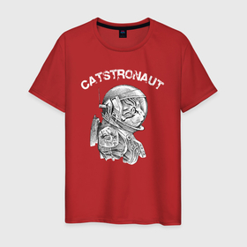 Мужская футболка хлопок с принтом Котстронавт в Тюмени, 100% хлопок | прямой крой, круглый вырез горловины, длина до линии бедер, слегка спущенное плечо. | cat | cats | feline | kitten | kitty | kote | pussy | астронавт | киса | киска | кисуля | кисуня | космонавт | космос | кот | котенок | котик | коты в космосе | котэ | кошачий | кошечка | кошка