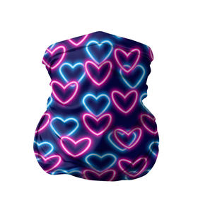 Бандана-труба 3D с принтом Неоновые сердца, паттерн , 100% полиэстер, ткань с особыми свойствами — Activecool | плотность 150‒180 г/м2; хорошо тянется, но сохраняет форму | абстракция | любовь | неон | неоновый | розовый | сердце | темный фон