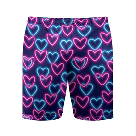 Мужские шорты спортивные с принтом Неоновые сердца, паттерн ,  |  | Тематика изображения на принте: абстракция | любовь | неон | неоновый | розовый | сердце | темный фон